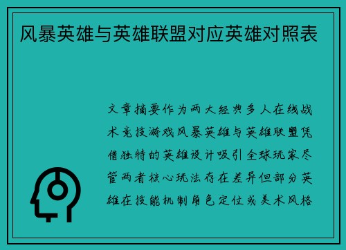 风暴英雄与英雄联盟对应英雄对照表